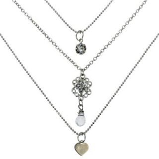 3 Row Charm Long Necklace   Silver