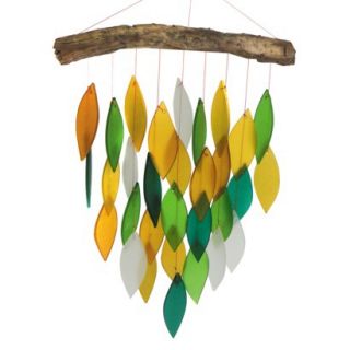 Rainforest Waterfall Glass Wind Chime with Wood