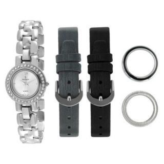 Womens Peugeot Interchangeable Bezel and Strap Watch Set   Silver/Black