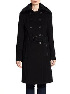 Heather Fur Collar Belted Coat   Black