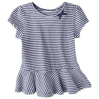 Circo Infant Toddler Girls Striped Short Sleeve Peplum T Shirt   Navy 5T