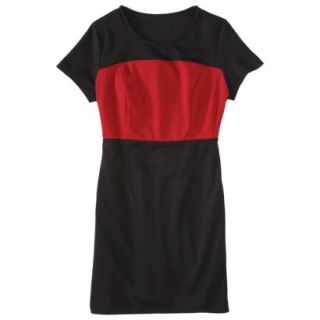 Mossimo Petites Short Sleeve Ponte Color block Dress   Black/Red LP