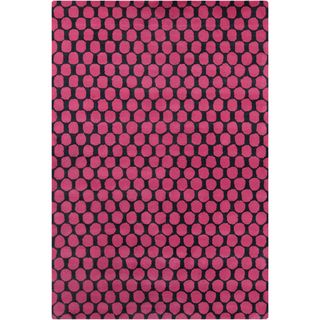 Allie Handmade Geometric Pink/black Wool Rug (5 X 76)