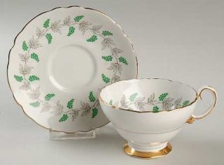 Crown Staffordshire Crs1 Footed Cup & Saucer Set, Fine China Dinnerware   Green
