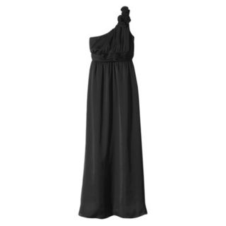 TEVOLIO Womens Satin One Shoulder Rosette Maxi Dress   Ebony   6