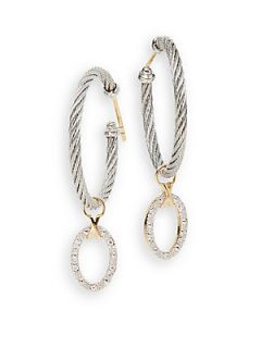 Diamond, 18K Yellow Gold & Stainless Steel Hoop Earrings/1 Inch   Yello