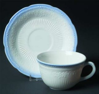 Anchor Hocking Alice White (Blue Trim) Cup and Saucer Set   Fire King,White Body