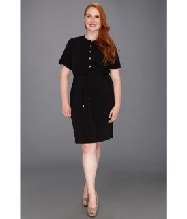Calvin Klein Plus Size Solid Henley Dress Womens Dress (Black)