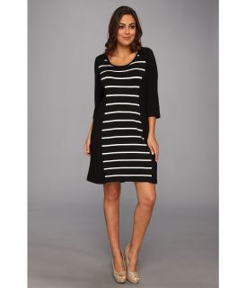 Karen Kane Plus Size Stripe Panel 3/4 Sleeve Dress Womens Dress (Black)
