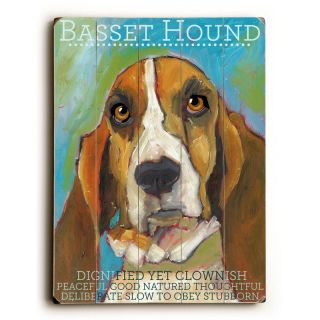 Artehouse Basset Hound Blue and Green Wooden Wall Art   14W x 20H in.   0004 