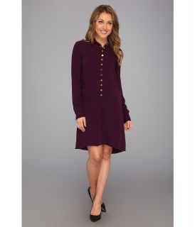 Calvin Klein Collar Poly Dress w/ Buttons Womens Dress (Purple)