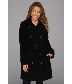 Cole Haan Wool Plush Double Breasted Trench Coat Womens Coat (Black)