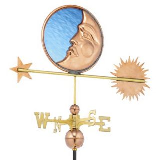 Good Directions Stained Glass Moon Weathervane   Polished Copper