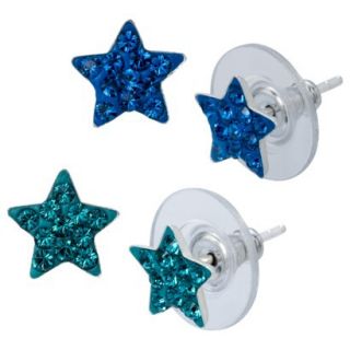 Sterling Silver Duo Star Stud Earrings Set   Blue/Turquoise