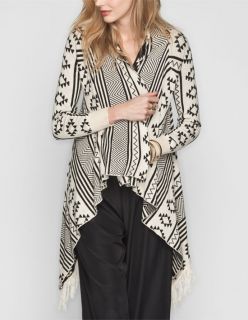 Ethnic Pattern Womens Lightweight Wrap Sweater Cream Combo In Sizes S
