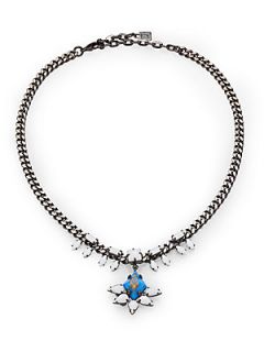 DANNIJO Janey Crystal Necklace   Gunmetal Blue