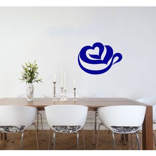 Steaming Heart Cup Of Coffee Vinyl Wall Decal (Glossy blueEasy to applyDimensions 25 inches wide x 35 inches long )