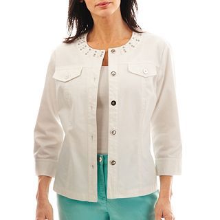 Lark Lane Agua Fresia Embellished Button Front Jacket, White, Womens