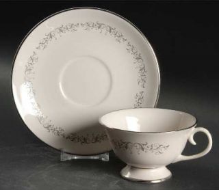 Flintridge Pierra Grey (Plat/Rim) Footed Cup & Saucer Set, Fine China Dinnerware