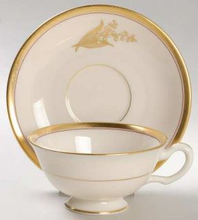 Lenox China Belford Footed Cup & Saucer Set, Fine China Dinnerware   Gold Flower