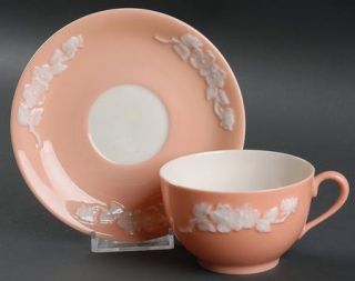 Lenox China Apple Blossom Coral Flat Cup & Saucer Set, Fine China Dinnerware   C
