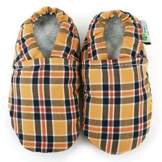 Leather Baby Shoes In Gold And Blue Plaid