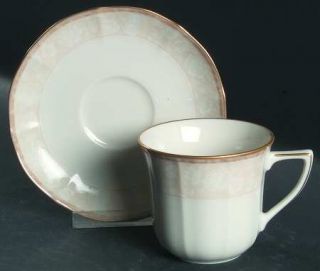 Noritake Ashland Flat Cup & Saucer Set, Fine China Dinnerware   Tan Band,White F