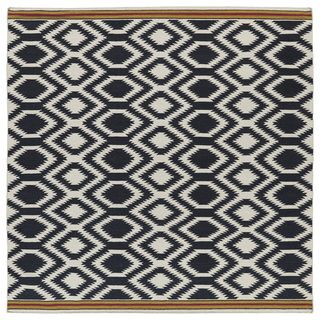 Flatweave Tribeca Black Geo Wool Rug (8 Square)