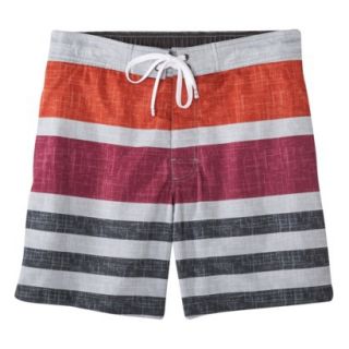 Merona Mens 7 Board Shorts   Gray Stripe L