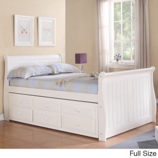 Trundle Storage White Finish Sleigh Captains Bed
