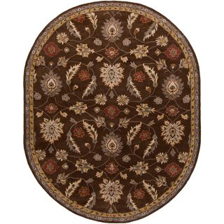 Hand tufted Calisto Chocolate Wool Traditional Floral Rug (6 X 9 Oval)