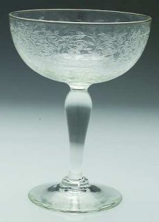 Unknown Crystal Unk3040 Champagne/Tall Sherbet   Clear,Etched Leaves&Scrolls,Bul