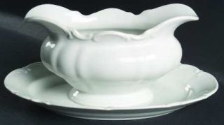 Hutschenreuther Sylvia (All White, No Trim) Gravy Boat with Attached Underplate,