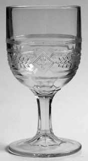 King & Son Hops Band Water Goblet   Pressed Glass, Leaves/Diamond Design