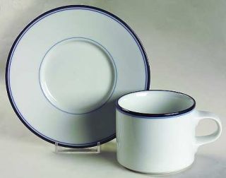 Dansk Allegro Blue (Japan) Flat Cup & Saucer Set, Fine China Dinnerware   Concer