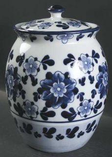  Jcp18 Large Canister, Fine China Dinnerware   Blue Floral,Blue Band And