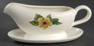 Santa Anita Yellow Hibiscus Gravy Boat with Attached Underplate, Fine China Dinn