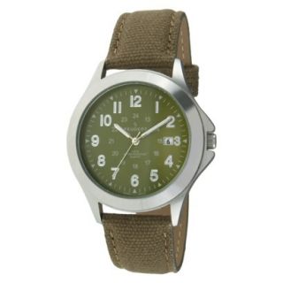 Mens Peugeot Military Style Canvas Strap Watch   Green