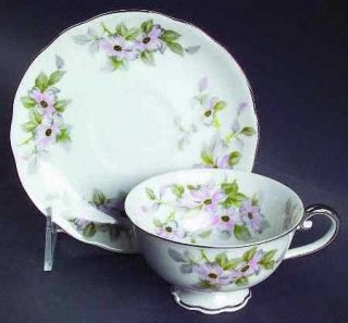 Bellaire Trellis Footed Cup & Saucer Set, Fine China Dinnerware   Pink/Gray Flow