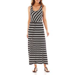 LIZ CLAIBORNE Sleeveless Striped Maxi Dress, Black/White