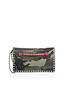 Valentino Camouflage Flap Clutch   Green