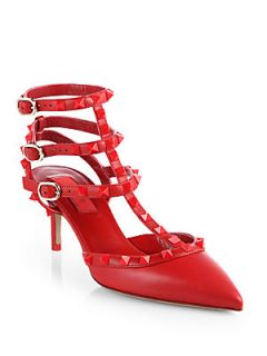 Valentino Rouge Leather Rockstud Pumps   Red