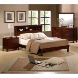 Sonata 5 piece Queen size Bedroom Set (Custom select hardwood, veneers, and mdfFinish Rich cherry finishThis contempory set features a display headboard and clean lines across all the case piecesBrushed silver hardwareDrawers feature metal drawer glides 