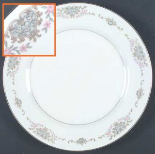 Mikasa Dublin Dinner Plate, Fine China Dinnerware   Pink Flowers,Gray Blue Desig