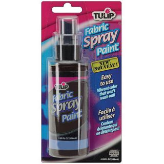 Tulip 4 oz Black Fabric Spray Paint (Black Size 4 ouncesQuantity 1Permanent spray on fabric paint Create unique designs on t shirts, totes, shoes and moreDoes not require heat setting Vibrant color that wont wash outWorks best on white and light colored