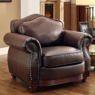 Myles Traditional Chocolate Bonded Leather Rolled Arm Chair