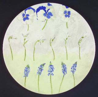 Gien Alice Cake Plate, Fine China Dinnerware   White&Blue Flowers, Green Stem&Le