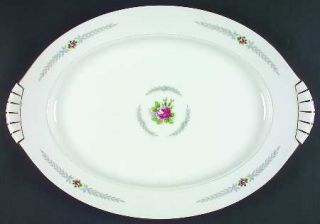 Narumi Olive Leaves 17 Oval Serving Platter, Fine China Dinnerware   Pink Roses