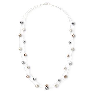 Vieste Silver Tone Pearlized Glass Bead 2 Row Necklace, Multi