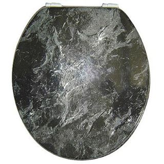 Trimmer Marbleized Wood Toilet Seat Cover   Black
